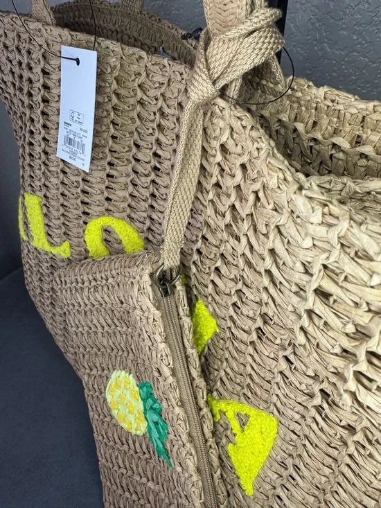 Sonoma ALOHA Straw Tote Bag w/ Pineapple Wristlet NWT Large Summer Beach Bag - Picture 6 of 11